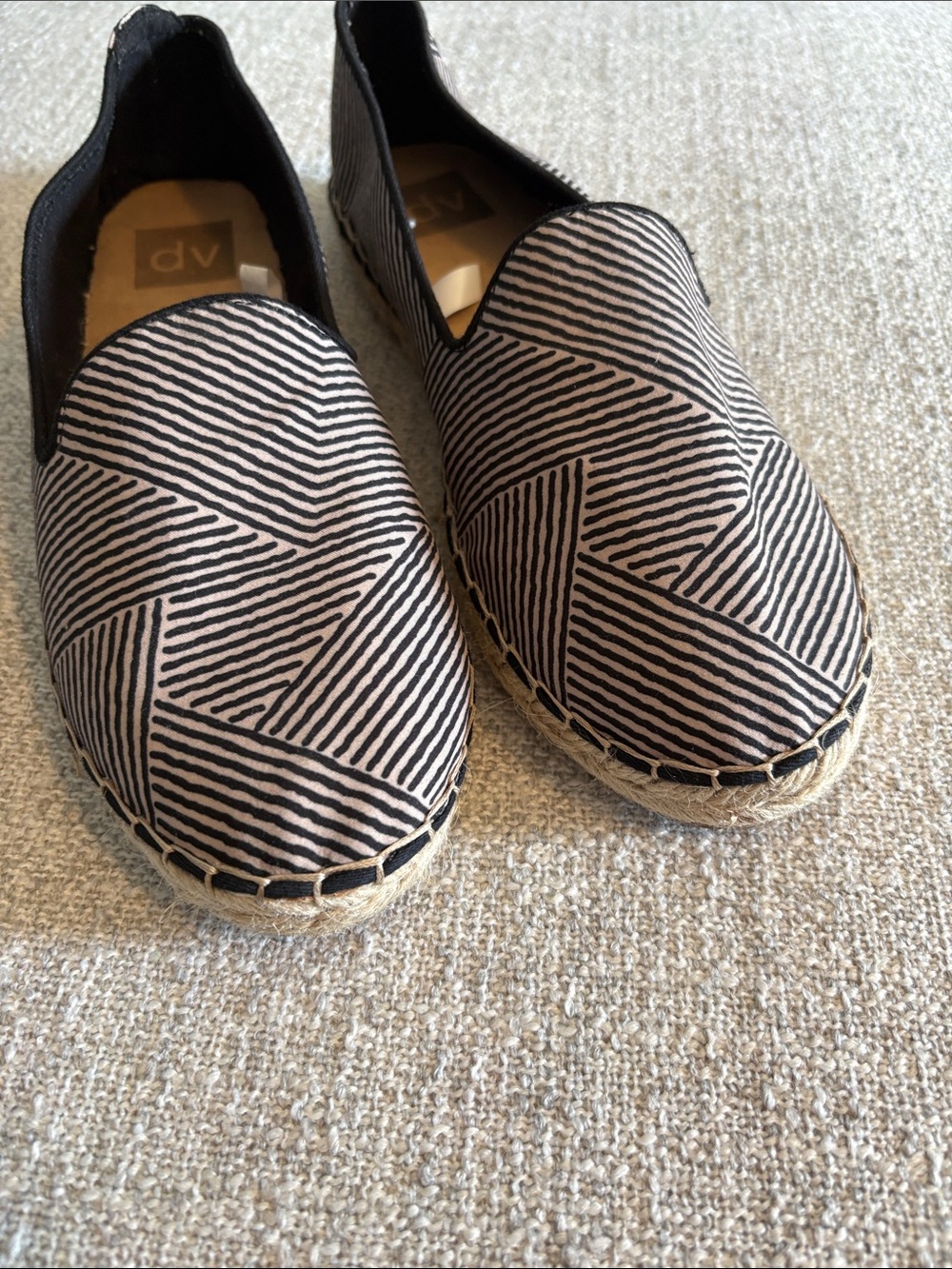 DV by Dolce Vita Black & Cream Striped Geometric Espadrilles
